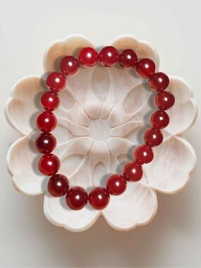 Red Jade Bracelet 10mm Gemstone Stretch Bracelet Handmade